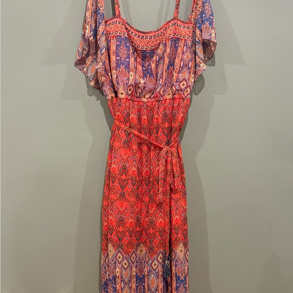*GENTLY WORN* Women's Avenue Plus Size 30/32 Off-the-Shoulder Belted Maxi Dress
